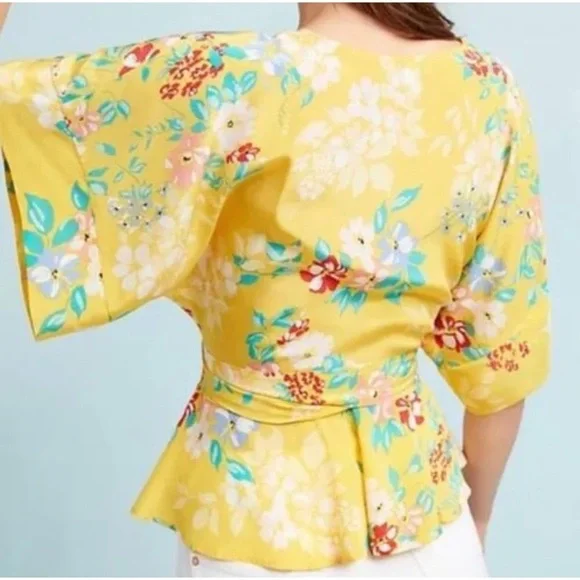 NWT Anthropologie Yumi Kim 100% Silk Floral Yellow Wrap Blouse Small​​​ - Picture 11 of 11